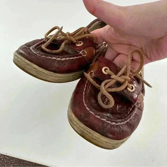 Sperry womens flats size 8 brown leather anchor embossed nautical boat shoes - Picture 8 of 12
